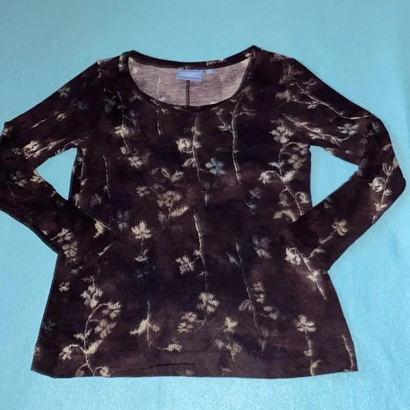 VERA WANG SimplyVera floral print long sleeve round neck 100% soft rayon size MP - Picture 1 of 9